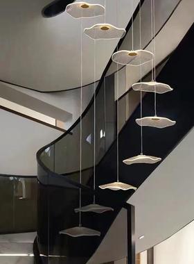 复式楼简16046梯超轻吊t灯客厅约现寓代lof新中式轻奢荷叶公餐厅