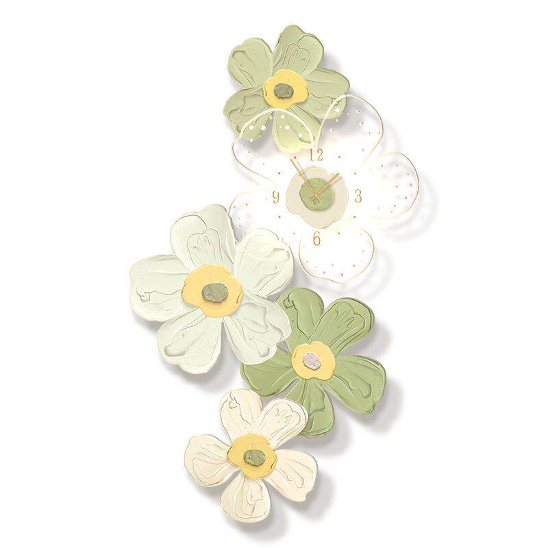 新款d小玄清新花卉入户关装饰油画客无品牌/厅奶风带le壁灯钟表高