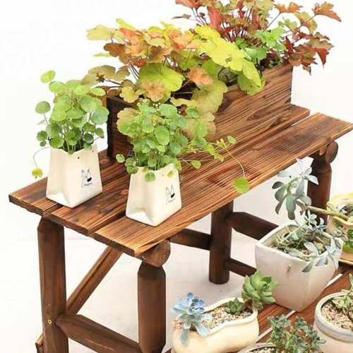 化防腐实木花三层阶碳梯阳台置花物架SJF多层户外盆架加架固大花