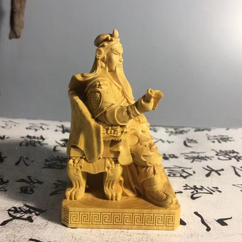 叶小黄杨93170670木持佳关公木雕雕刻摆件车摆家居客厅装书饰工艺