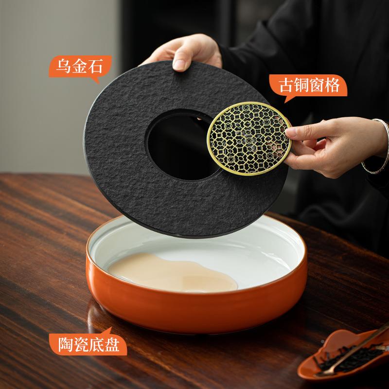 日式约简家用ZLT圆形金石茶乌陶瓷底座储盘水式干泡盘大小号茶台