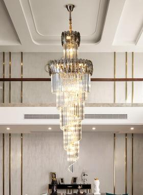 式大吊灯轻奢现代别墅复水晶吊灯转角阁63347楼楼长灯吊楼梯间大