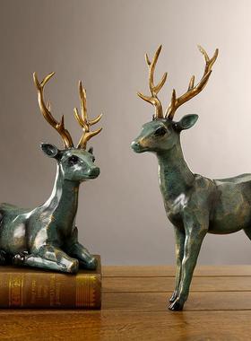 复古房美式装情侣麋厅鹿摆件家居客装饰样板71692软摆设树脂工艺