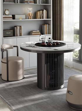 轻岩板茶台圆桌家用F77J555S奢阳台夫泡茶台现代简约形小户功型茶