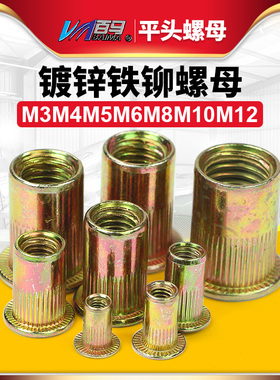 拉铆螺母拉帽平头柱纹铆螺帽滚花拉铆螺母铆钉M3M4M5M6M8M10M12