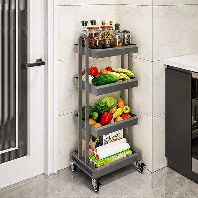不锈厨架房菜置物小推蔬车放水钢果收纳筐家用落地多M525层可移动