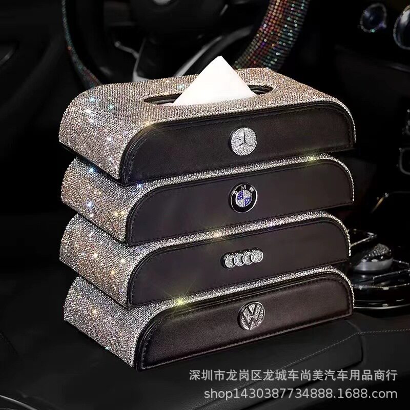满钻镶钻车标车载纸巾盒