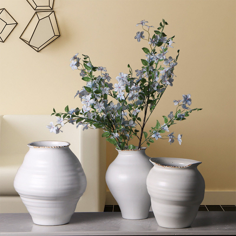 简约现代白色插花陶瓷花瓶花器水养鲜花样板房客厅家居花盆栽绿植