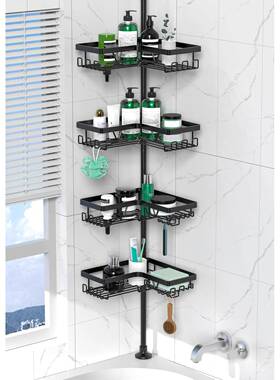 新款墙角浴室三角置物功架免打孔天立地置物C849架可顶调伸缩节能