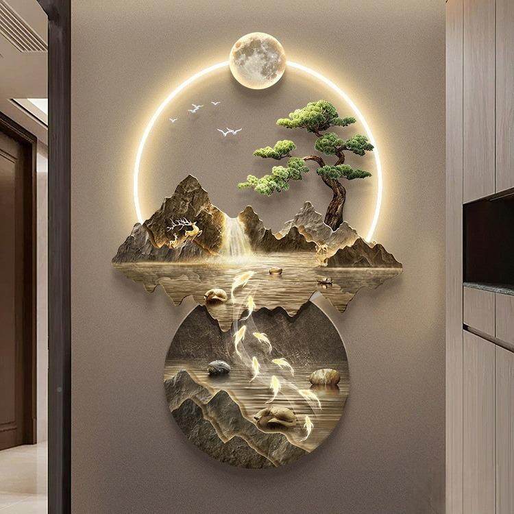 流水生财新廊中式RAJ玄关装饰画户大门气山水走过道挂画入正对壁