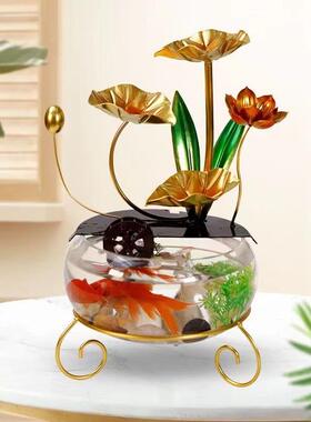 流水摆玻璃缸F97JSTS5加鱼湿客办厅件玄关公室好运