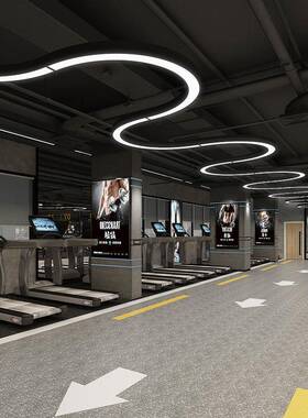 EL圆环弧形半圆吊灯JUR办公室前台型健D身房网吧工业风造灯具