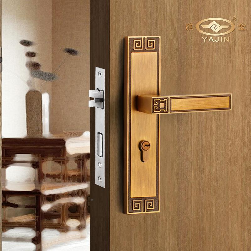 新古中式室卧室一体房门锁铜锌合音金内面板门把手SPF锁木门静锁