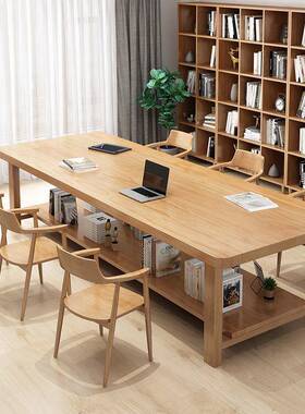 实木办公桌椅公办IPQ室双层大书桌公方形长司会议桌学生学习