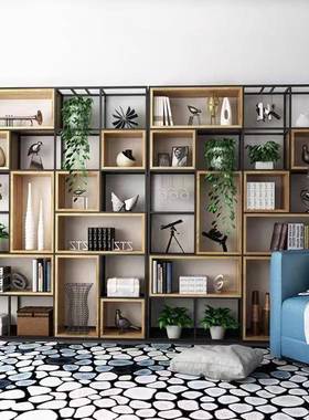 铁艺隔板置公物架办室AMU屏风现代实木架书工落地展示架业风置物