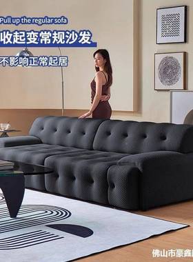 罗奇堡黑色沙发电动缩折叠简现约代直排OCS伸客厅功能网红布多艺