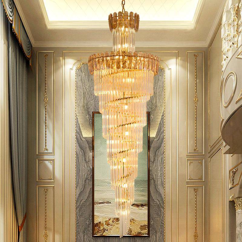 楼梯吊灯厅长吊灯别墅复式旋楼大WOD吊灯中空客灯楼中转楼水晶灯