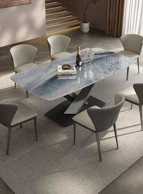 意式微晶石餐桌组合长方椅形大理PEG石小型用家奢石天户然超晶石