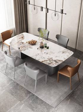 意式极简哑简光黑色板岩餐桌C9581椅组合长方形大户型设约现代计