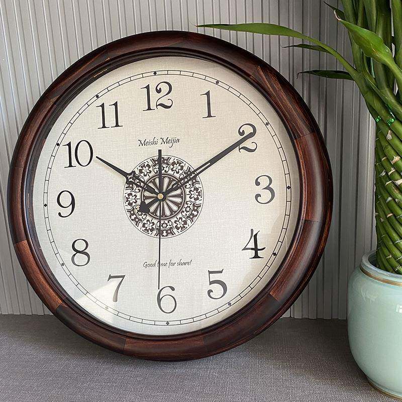 实木静无品牌/音表挂钟简客厅时钟欧式美式复古石圆形英钟中约式