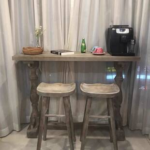 美式乡长村条桌桌靠墙实木餐AJQ桌吧台阳靠窗窄桌家用窗边高台脚