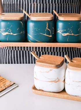 态生活大理石纹厨房罐AL102103唐子调陶料轻罐奢美式瓷调味罐盐罐