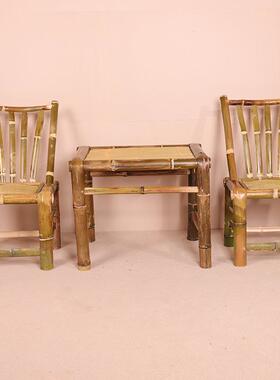 竹竹椅子椅靠背椅家用老式NPR竹子子手工编织藤椅阳台凳老款复古