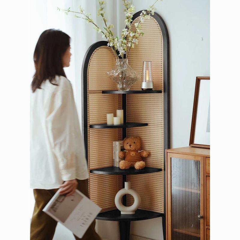 中角式复古实木角置物架转柜三架角转柜墙客厅卧室阳台置物LKH书