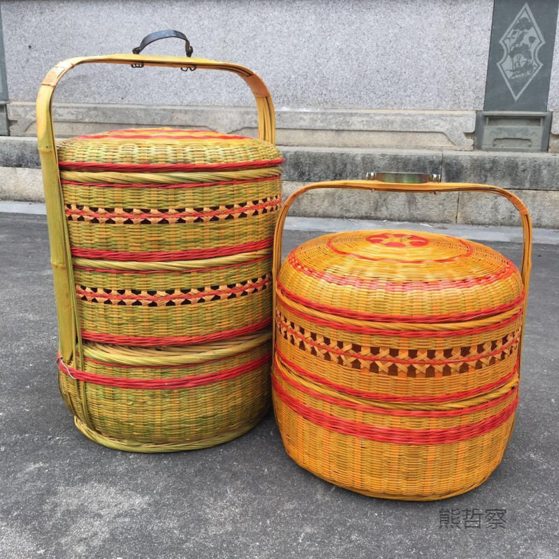 带盖双层竹编手提篮婚庆送餐