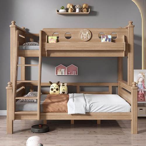 美式全实木上下床子铺双层VBP鹅掌楸木儿童低高上下铺箱高可拆分