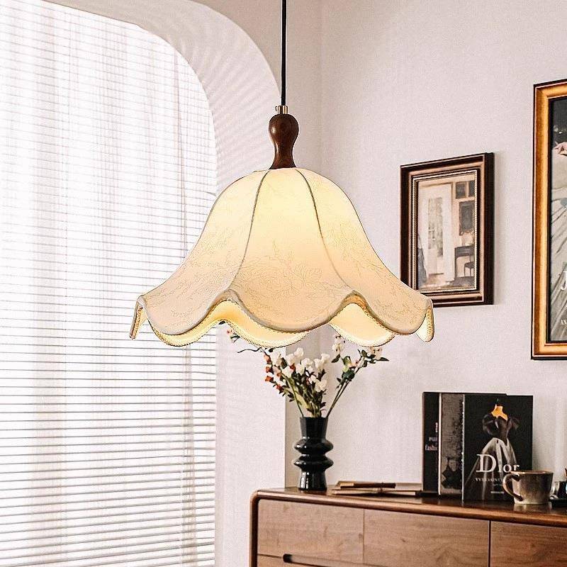 法式古布艺玄关小吊中过灯卧室DG-9052护眼小吊美式复古灯吧台道