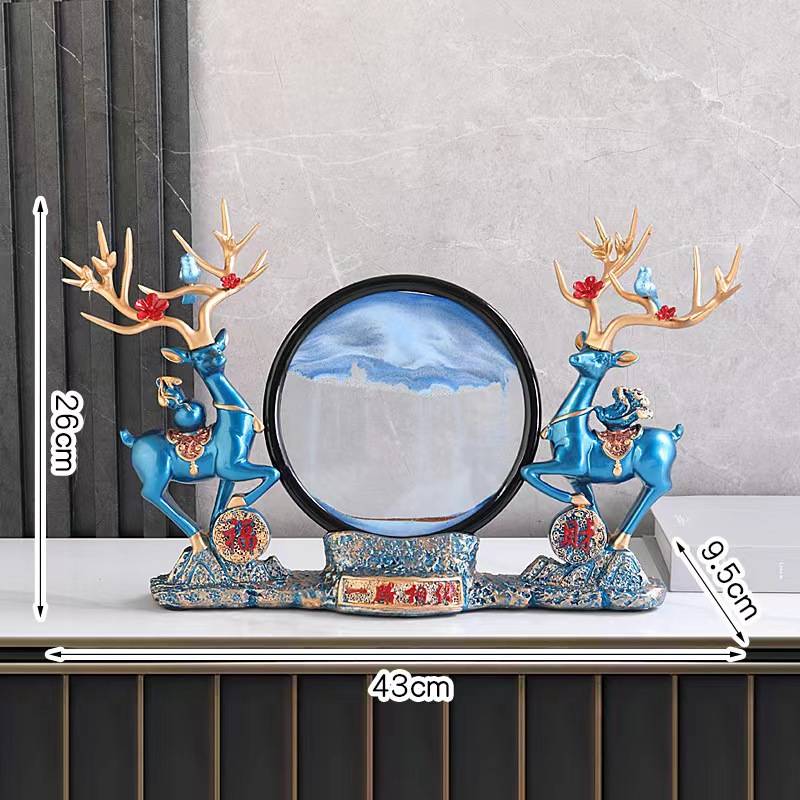 流沙画摆件家用高档客厅玄关树脂工艺品创意欧式招财鹿装饰品摆设图片