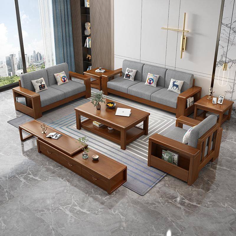 新中储式实木发沙发组合小户型经济L809#型布艺沙现代简客厅物约