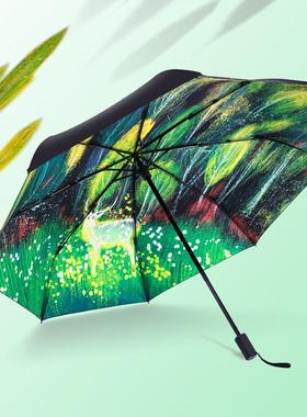 太阳值伞女生高颜TQ007001防晒防雨用晴雨折伞黑胶便两携三折八骨