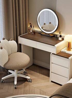 妆梳妆桌台24046小型岩板胡桃木桌面户出租房床头柜化网红