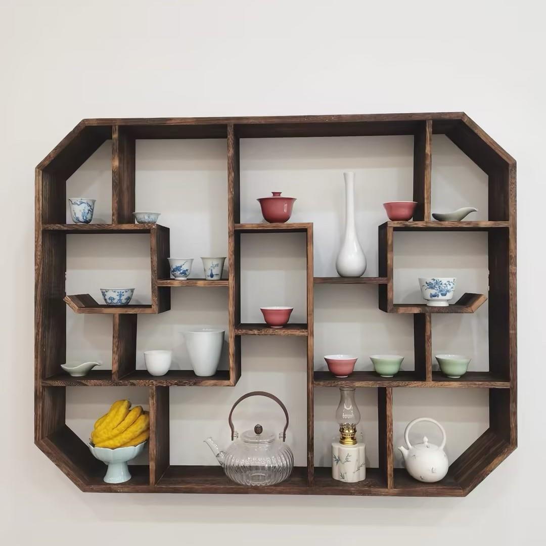 纯实木壶纳新中式三展示柜上墙置地茶室多宝阁落地古砂风古董架紫