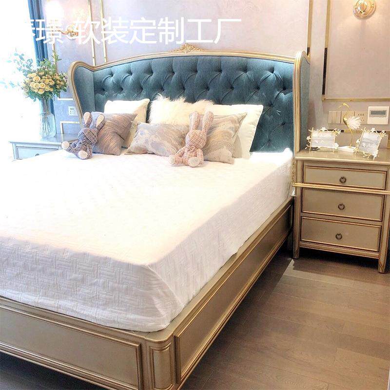 式轻奢床木欧奢华实木实雕刻布艺式床HQH1.8法米双人床婚床卧室家