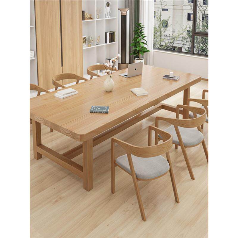 日系实木大长书台桌家用CJX工作原木色客厅条桌子学全习电脑桌写