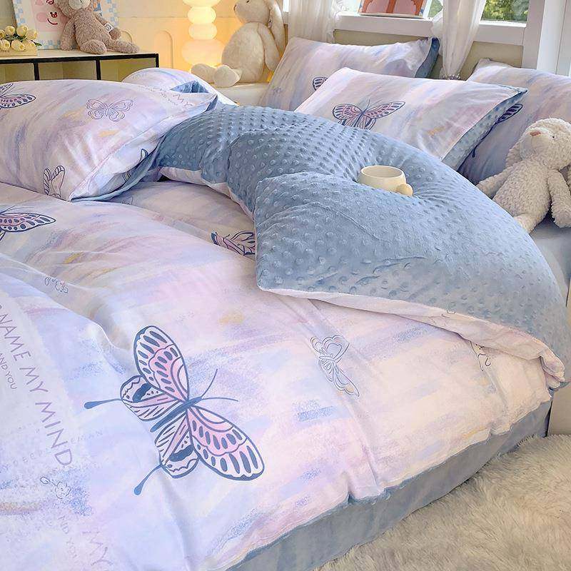 冬季新款颜值全双花面色棉高克重加厚QHR高保暖豆豆绒系列四件套