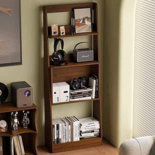 书架黑胡桃-色展示木架中古置物客厅落边地架多层收纳复古超薄柜