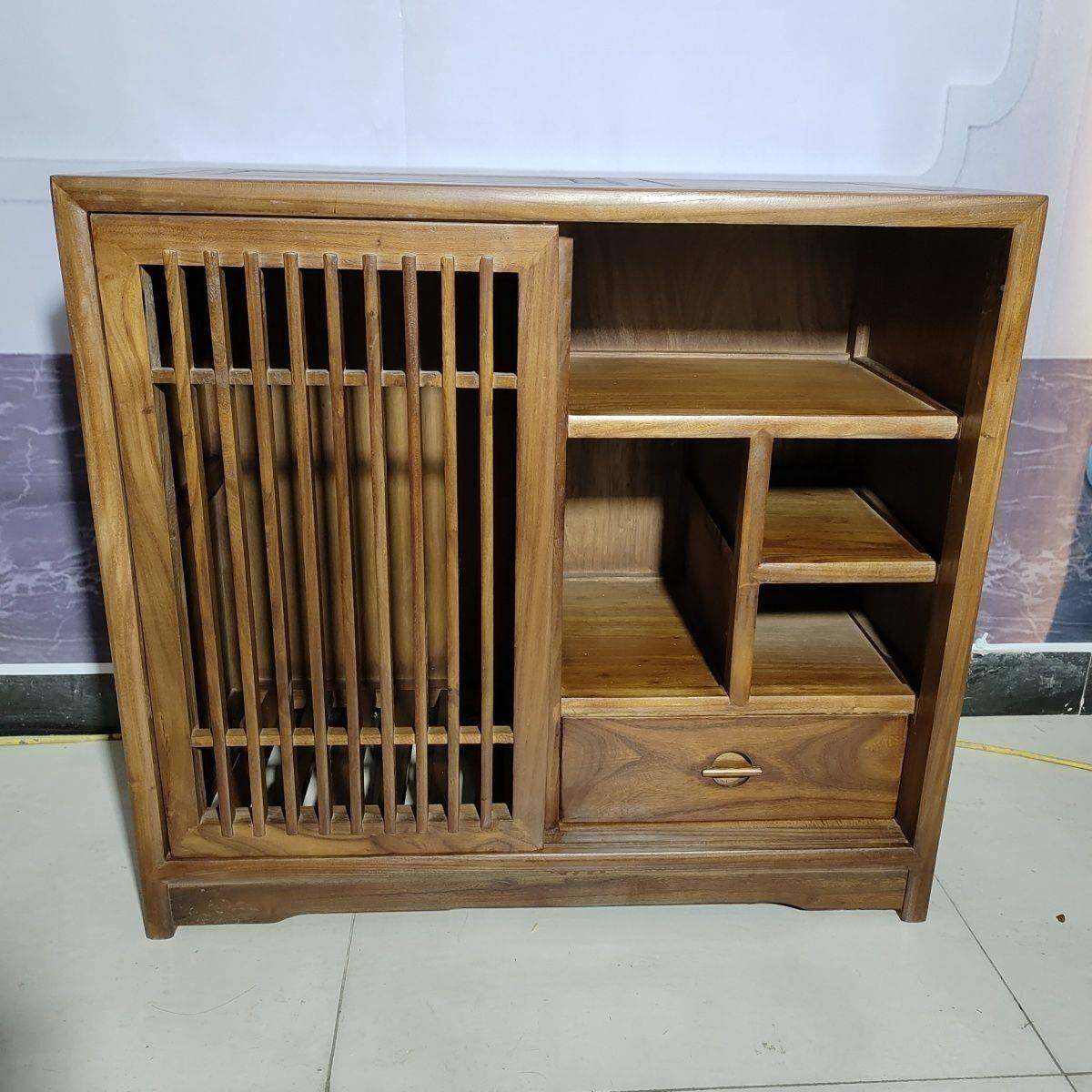 茶水柜新中实木边柜烧39692柜下茶置桶一体小型茶柜榆水木式茶桌