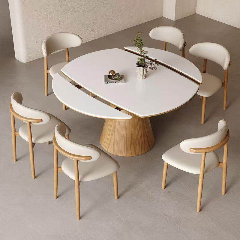 中古古风可复实木岩板餐桌椅组合家用小形户型现代9852简约伸缩圆