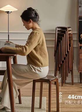 中式简约复古榫卯构圆凳尚可叠50253放结收纳时耐用新家用椅子神