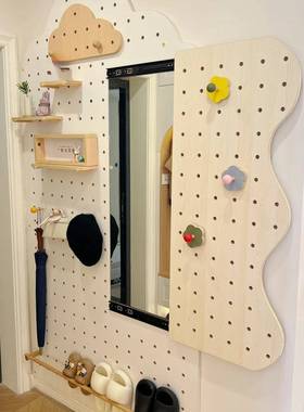 挂实木质定板制洞洞穿衣镜一体入户玄关置遮物架门后电表95866箱