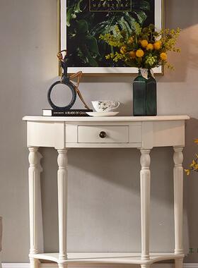 美式关实木半玄关圆桌子靠UIU墙法玄式复古过道装柜饰进门入户玄