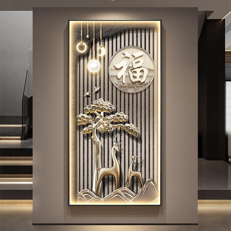 家和万事兴玄关装头画轻奢大壁象走廊尽挂画发财树入饰VBI户门带