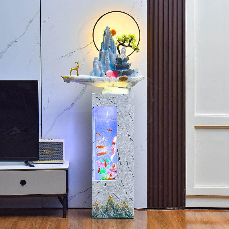 现代简约客电视柜旁鱼缸流水景观玄厅送关装饰加器2232湿开业礼摆