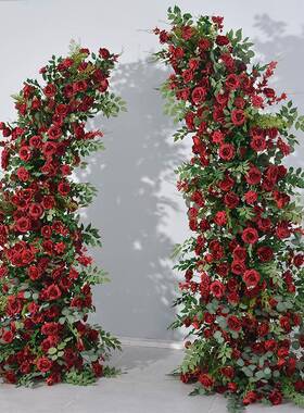 广千丰绿植深红色牛角花仿婚拱门装饰订婚求婚现布置场无品牌/礼