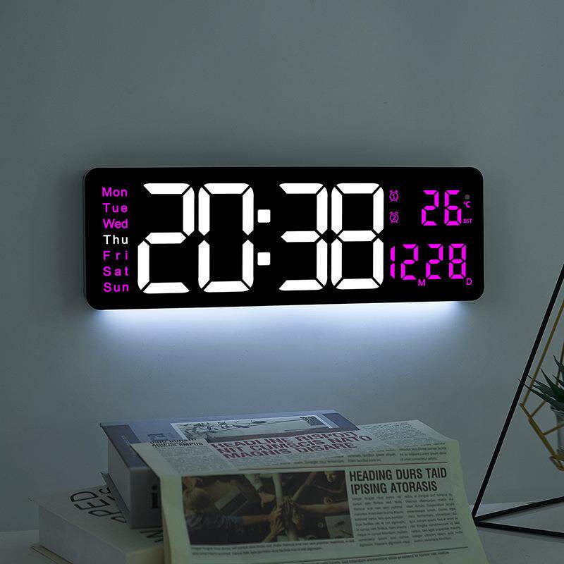 新品意挂6钟简约大屏显示客厅电子时钟围灯多创功氛能钟6658表658