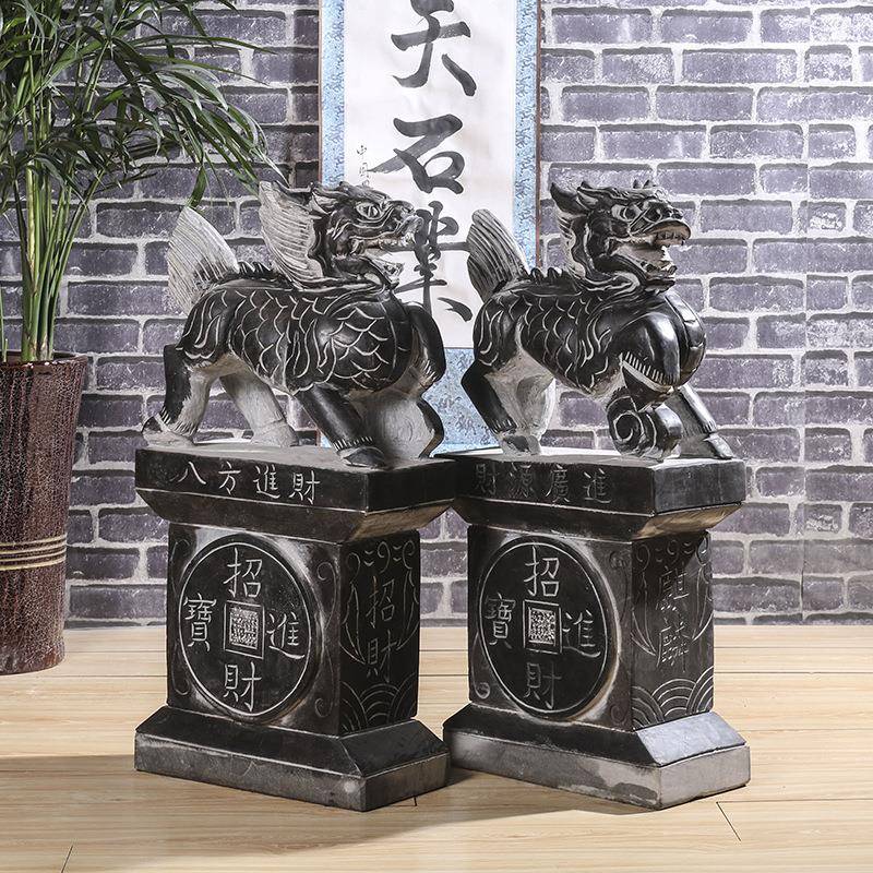 石雕门墩青落石麒FNP麟摆件日户外草坪灯式庭院灯花酒园店地灯园